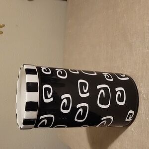 Black and White Ceramic Ice Bucket; Wine Bottle Cooler; Vase; 9.5 inches